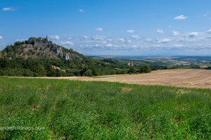 Falkenstein castle in Austria, view from the near fields