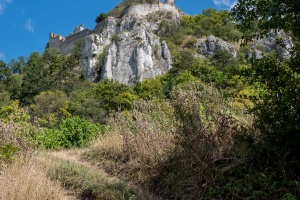 Falkenstein castle in Austria, view from the near fields
