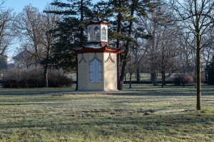 Slavkov Castle view from its park with trees