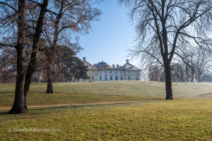 Slavkov Castle view from its park with trees